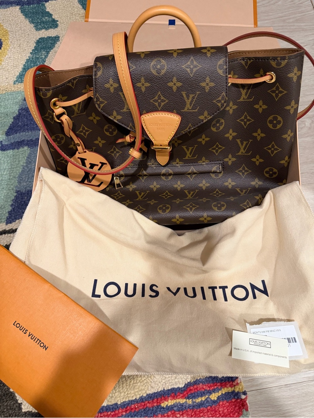 Louis Vuitton Montsouris Drawstring Satchel with Natural Leather Trim